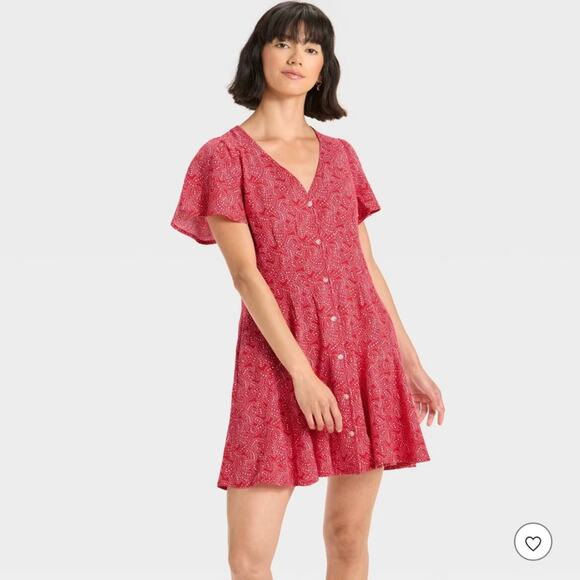 Universal Thread Red Paisley A-Line Mini Dress - Picture 1 of 9